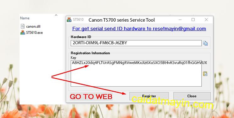 Key kích hoạt Phần mềm Reset Canon TS700 series